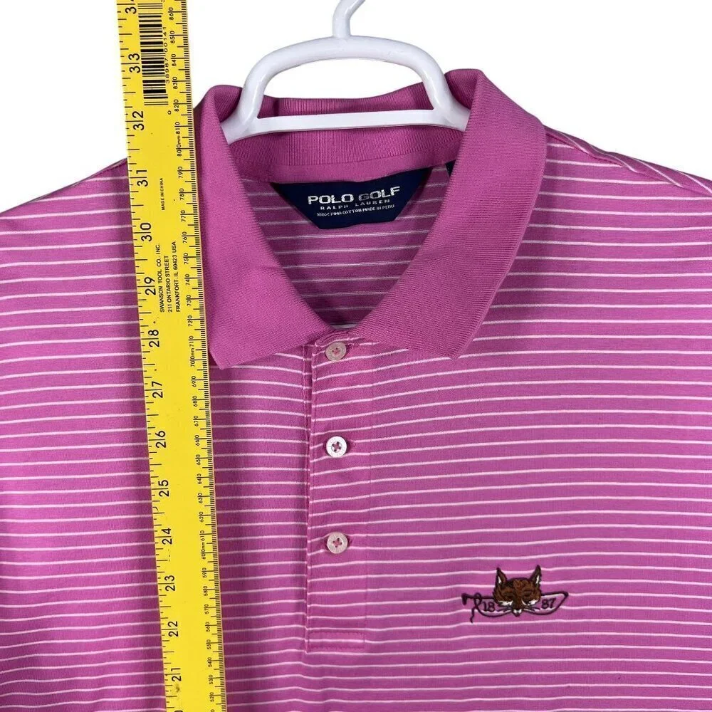 Polo Golf Ralph Lauren Mens XL Pink Striped Pima Cotton Fox Embroidery Preppy